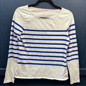 Boden Long Sleeve Breton Stripe Cotton Top White Blue Size US 4 100% cotton
